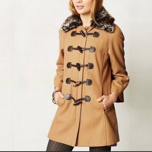 Anthropologie Elevenses Melton Wool Faux Fur Coat